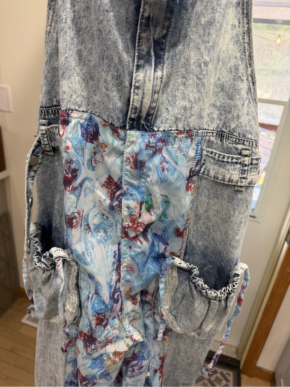 POL Denim Patchwork Wide-Leg Overalls in Light Blue - Picture 4 of 6